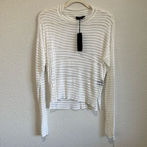 NWT R+A Womens Small White Sheer Mesh Striped Sweater Coastal Boho Layering